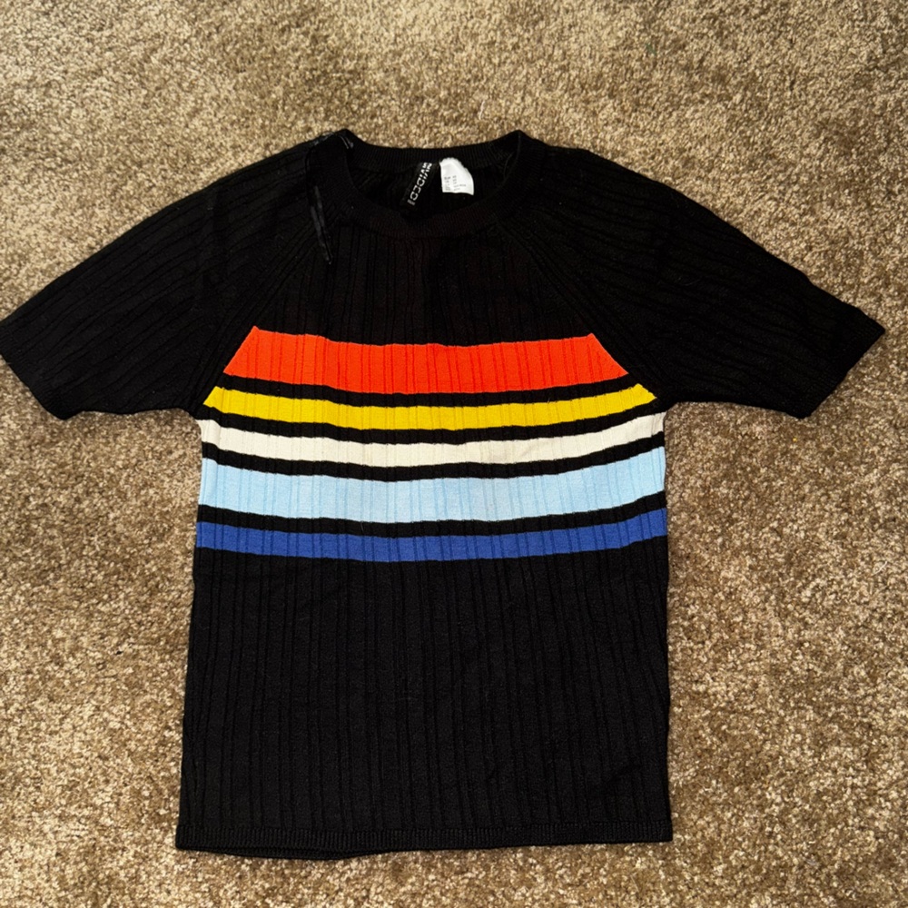 Colorful Striped Black Top